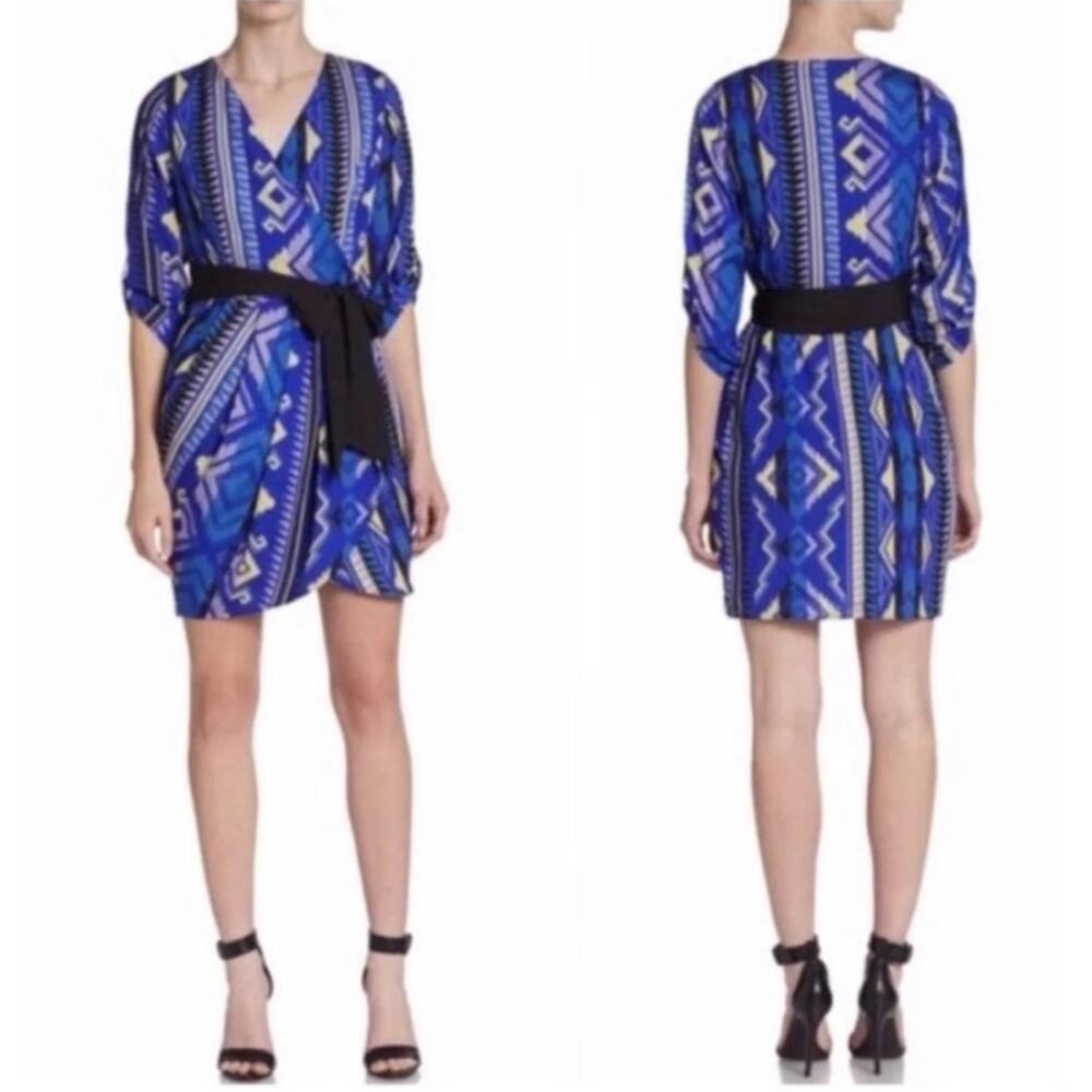 Yumi Kim Blue Aztec Wrap Tie Waist Dress Large